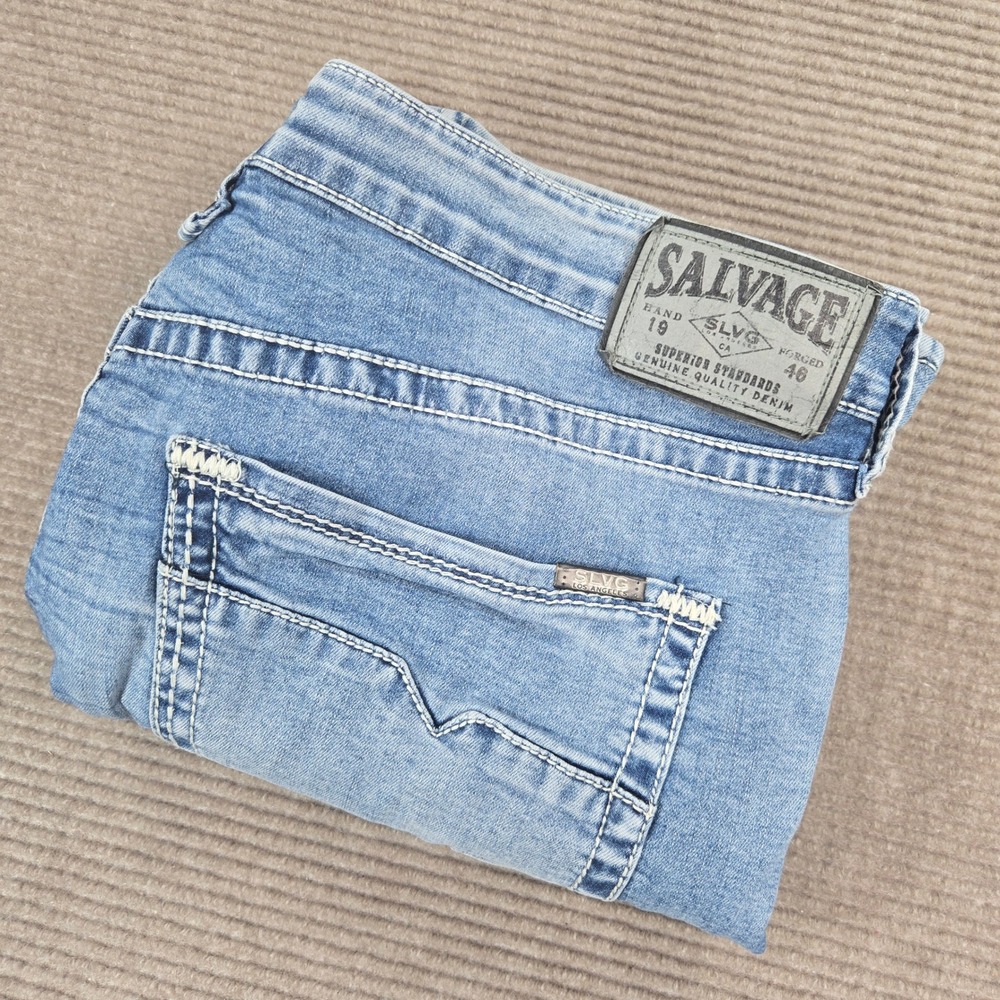 Salvage Mens 40 Blue Mayhem Straight Leg Stretch Denim Jeans